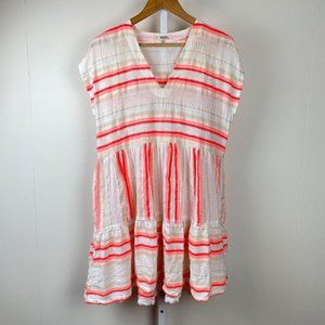 Lemlem Fiesta Stripe Summer Dress White Coral Orange Womens Large